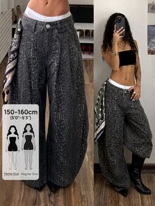 Jeanoix Petite Y2K Women's Denim Wide Leg Pants - Multicolor - View 1