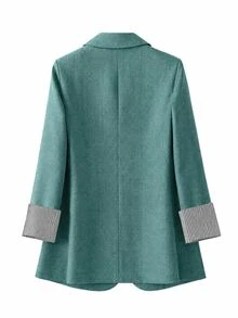 SHEIN Franclia 女款灰色條紋拼接長袖缺口領西裝外套 - 藍色 - 查看 2