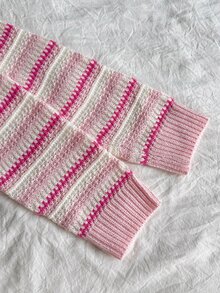 SHEIN Tween Girls Sweaters Versatile Gradient Striped Mini Knit Cute Vacation Sweater - Pink - View 3