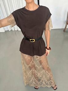 Lavishia 女款優雅甜美透視蕾絲洋裝 - 杏色 - 查看 4