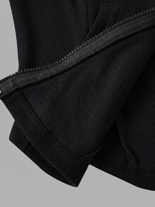 SHEIN 青少年女孩 2 件組純粉色抽繩連帽上衣與寬腿長褲套裝，休閒百搭，適合春秋日常穿著 - 黑色 - 查看 6