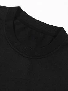 ROMWE MEN Street Life Men's Loose Fit Letter Print Long Sleeve T-Shirt For Daily Wear - Black - View 5