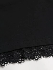 Sweetra Women's New Fashion Versatile Knit V-Neck Top With Lace Patchwork And Straight Leg Pants, Casual 2 Pieces Set, Black - Black - View 6