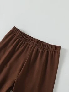 女童2件套，可愛滿版印花熊與波點圖案珊瑚絨上衣 + 高彈性針織長褲，圓領毛絨上衣寬鬆版型，高彈性針織長褲，適合秋冬外出穿搭 - 棕色 - 查看 5