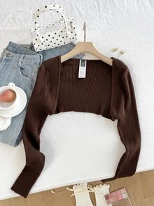 Solflare Plus Size Women's Solid Color Casual Versatile Daily Cardigan - Brown - View 4