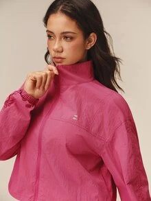 OutZeal Women Sports Jacket Casual Gym Workout Stand Collar Zip Up Cropped Jacket - Hot Pink - View 8