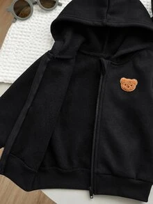 SHEIN 2件組嬰兒男孩女孩可愛百搭極簡純色連帽外套 灰色連帽衫與黑色連帽衫 秋冬適用 - 彩色 - 查看 4