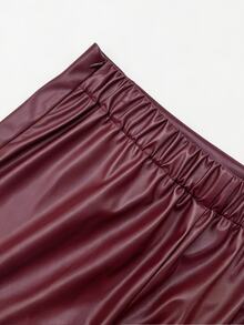 GlowEve CURVE Women's Fashion Elegant Elastic Waist Hidden Zipper Ruched Bodycon Slit Skirt, Suitable For Daily Commute, Dating And Party Wear Fall - Red - View 7
