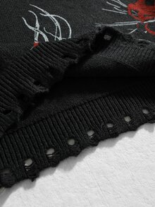 ROMWE MEN Men's Crew Neck Centipede Dark Knit Sweater Streetwear - Black - View 8