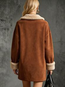 LUMIGAL Women's Autumn/Winter New Casual Fur Collar A-Line Dress - Camel - View 2