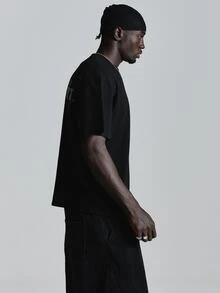Oversized Drop Shoulder Graphic Tshirt "Musero " Crew Neck Autum Winter Essentials - Black - View 4