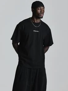 Oversized Drop Shoulder Graphic Tshirt "Musero " Crew Neck Autum Winter Essentials - Black - View 5