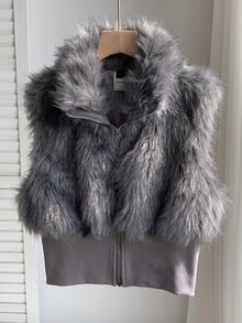 Comfortcana 女款素色前拉鍊人造毛背心外套 秋冬款 - 深灰色 - 查看 6