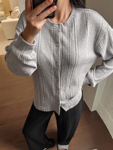 DAZY Women's Solid Color Long Sleeve Top And Pants Casual Daily Homewear Set - Grey - View 5