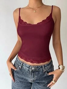 Aloruh 女款夏季休閒日常通勤簡約百搭素色撞色蕾絲修身短版背心 2件組 - 彩色 - 查看 10