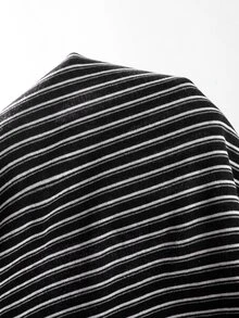 SHEIN BASICS 大尺碼休閒條紋拼接配色短袖連身衣 - 黑與白 - 查看 11