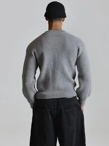 Musero Oversized Drop Shoulder Ribbed Brushed Mohair Zip Through Cardigan Zipper Opening Ribbed Hemline Autum Winter Essentials - Grey - View 5