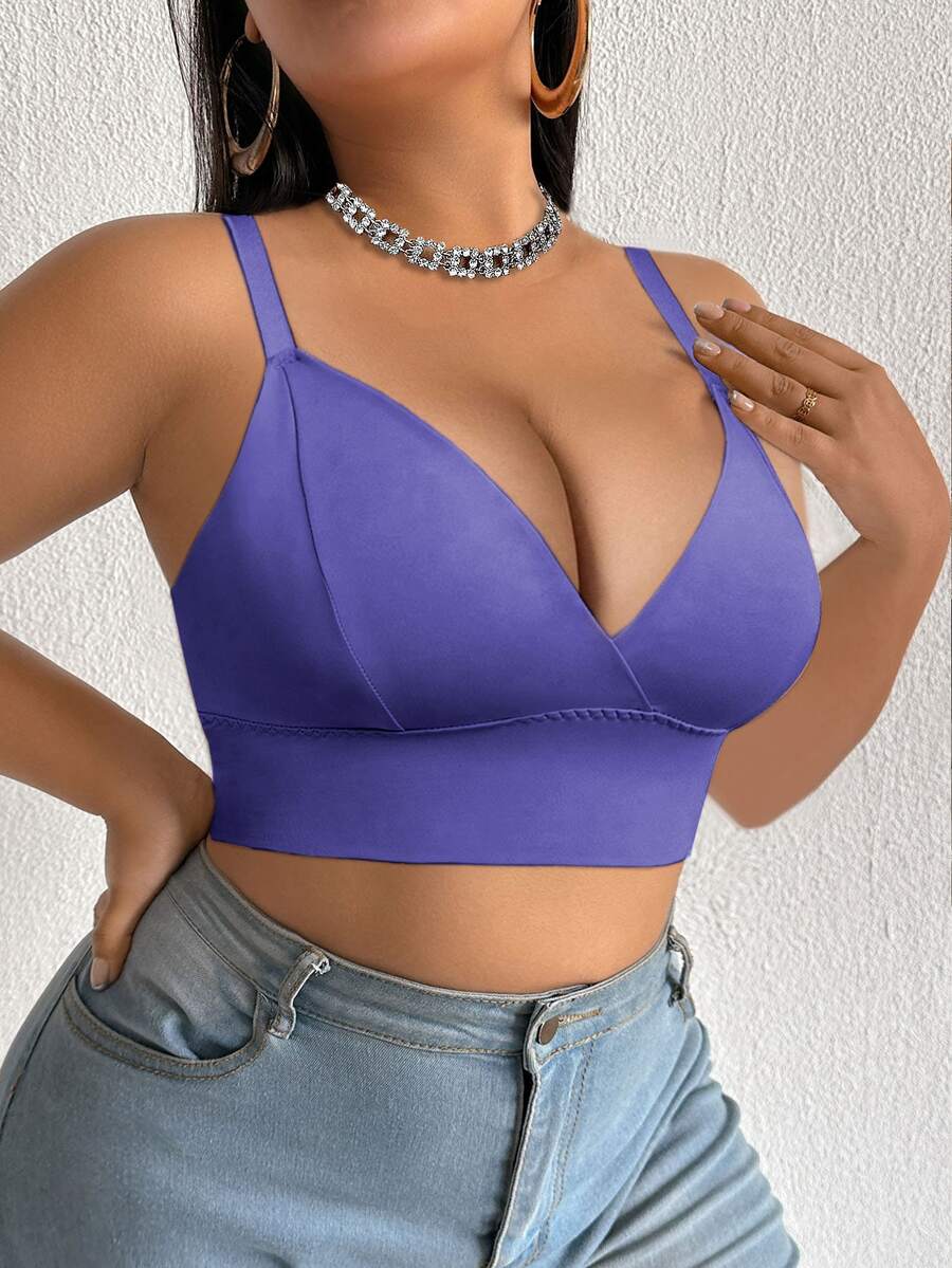 SHEIN 大尺碼女款素色休閒日常細肩帶內衣 - 紫色 - 查看 1