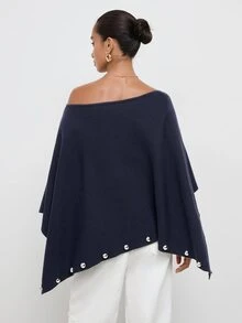 Maija Women's Elegant Commuter Shawl Knit Top - Navy Blue - View 7