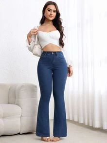 Flexra Tall Women's Sexy Casual Stretch Commute Date Versatile All-Match Flare Denim Jeans - Dark Wash - View 5