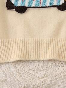 SHEIN Vintaside Kids Young Girl) Duck Embroidery Cute Minimalist Daily Knitted Pullover Sweater - Multicolor - View 7