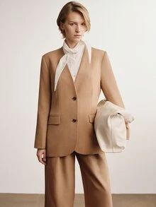 Briarwyn Women Minimalist Linen Blazer & Bermuda Shorts 2 Pieces Set, V Neck Two Button Oversized Suit Matching Outfit - Brown - View 7