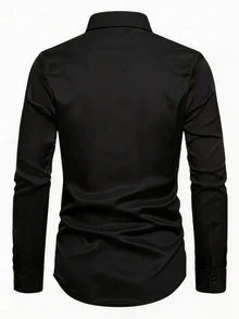 Calvornis Men's Business Casual Formal Dress Button-Down Shirt, Perfect Gift For Holidays - Black - View 2