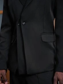 HIMLAND Men's Elegant Button Long Sleeve Jacket And Trousers Suit Set - Black - View 5
