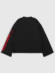 ROMWE MEN Street Life Men's Loose Fit Letter Print Long Sleeve T-Shirt For Daily Wear - Black - View 2