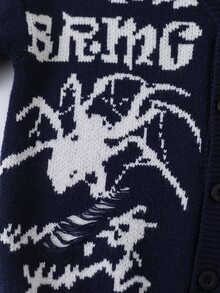 SHEIN Explorewe 青少年男孩美式復古黑色慵懶開襟衫，返校大學街頭休閒寬鬆版型 - 藏蓝色 - 查看 6