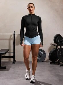 Easithlete 女款純色拉鍊休閒日常戶外運動夾克 - 黑色 - 查看 3