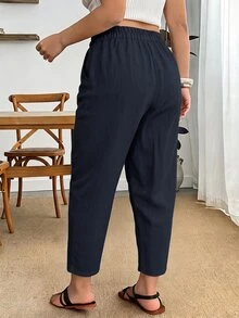 Enliva 大尺碼女款夏季休閒七分褲/九分褲，口袋設計，適合度假、外出、通勤及各種場合，秋季適用 - 藏蓝色 - 查看 2