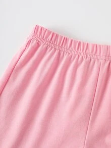 LOONEY TUNES X SHEIN Young Girl Cartoon Print T-Shirt And Shorts Set - Pink - View 6