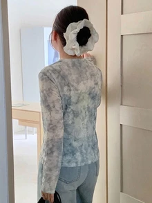 Livesso Tie-Dye Mesh Layered Korean Style T-Shirt - Dusty Blue - View 4
