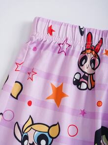 THE POWERPUFF GIRLS X SHEIN Tween Girl Cartoon Camisole And Shorts Casual Daily Home Sleepwear Set - White - View 7