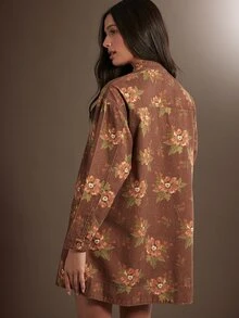 WESTFADE High Neck Button Front Long Sleeve Floral Print Denim Mini Dress, Fall Winter 2026 Western Style, Cowgirl Clothing, Rodeo, Female Country Look, Autumn - Multicolor - View 3