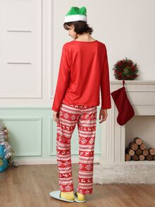 Chillnights Women's Cartoon Print Long Sleeve Top And Pants Pajama Set - Red - View 2