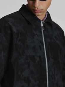 Musero Cropped Boxy Fit Flat PU Suede Jacket Tonal Zip Detail Slight Drop Shoulder Autum Winter Essentials - Black - View 6