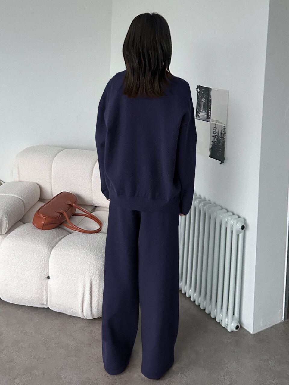 Women's Solid Color Long Sleeve Top And Pants Knit Two Pieces Set