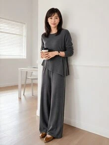 Yumoku 女款秋季休閒長袖上衣與長褲兩件套 秋季女裝 冬季女裝套裝 - 深灰色 - 查看 6