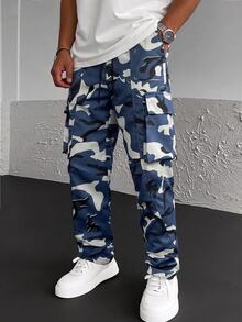 Manfinity Homme Men's Camouflage Print Drawstring Waist Loose Cargo Pants - Multicolor - View 1