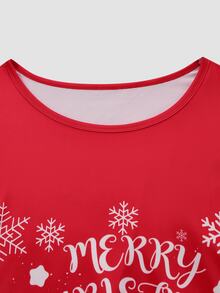 Chillnights Plus Size Women's Christmas Slogan Print Long Sleeve Top And Plaid Pants Pajama Set - Red - View 3