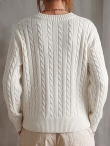 Linhara CURVE Plus Size Women's Round Neck Horse Embroidery Pattern Casual Daily Long Sleeve Sweater Winter - White - View 2