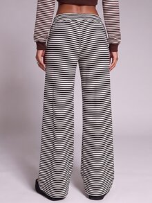 Nooralise Fashionable Hot Girl Sporty Striped Drawstring Tie Wide Leg Long Pants - Multicolor - View 2