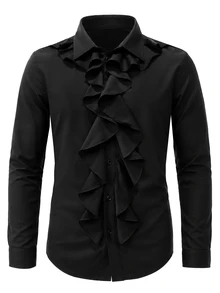 Calvornis Men's Business Casual Formal Dress Button-Down Shirt, Perfect Gift For Holidays - Black - View 5