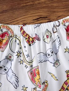 HARRY POTTER X SHEIN Tween Girl All-Over Print Long Sleeve Top And Pants Casual Daily Home Sleepwear Set - Multicolor - View 5