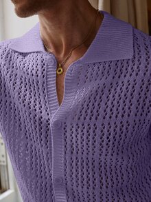 Manfinity Homme Men's Solid Color Casual Versatile Everyday Knit Top - Mauve Purple - View 4