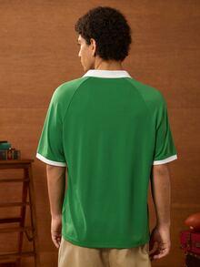 HARRY POTTER X SHEIN Men's Letter Print Casual Short Sleeve Polo Shirt - Green - View 2
