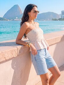CAJUNI Women's Pleated Fashion Versatile Date & Travel Bandeau Top - Cream - View 4