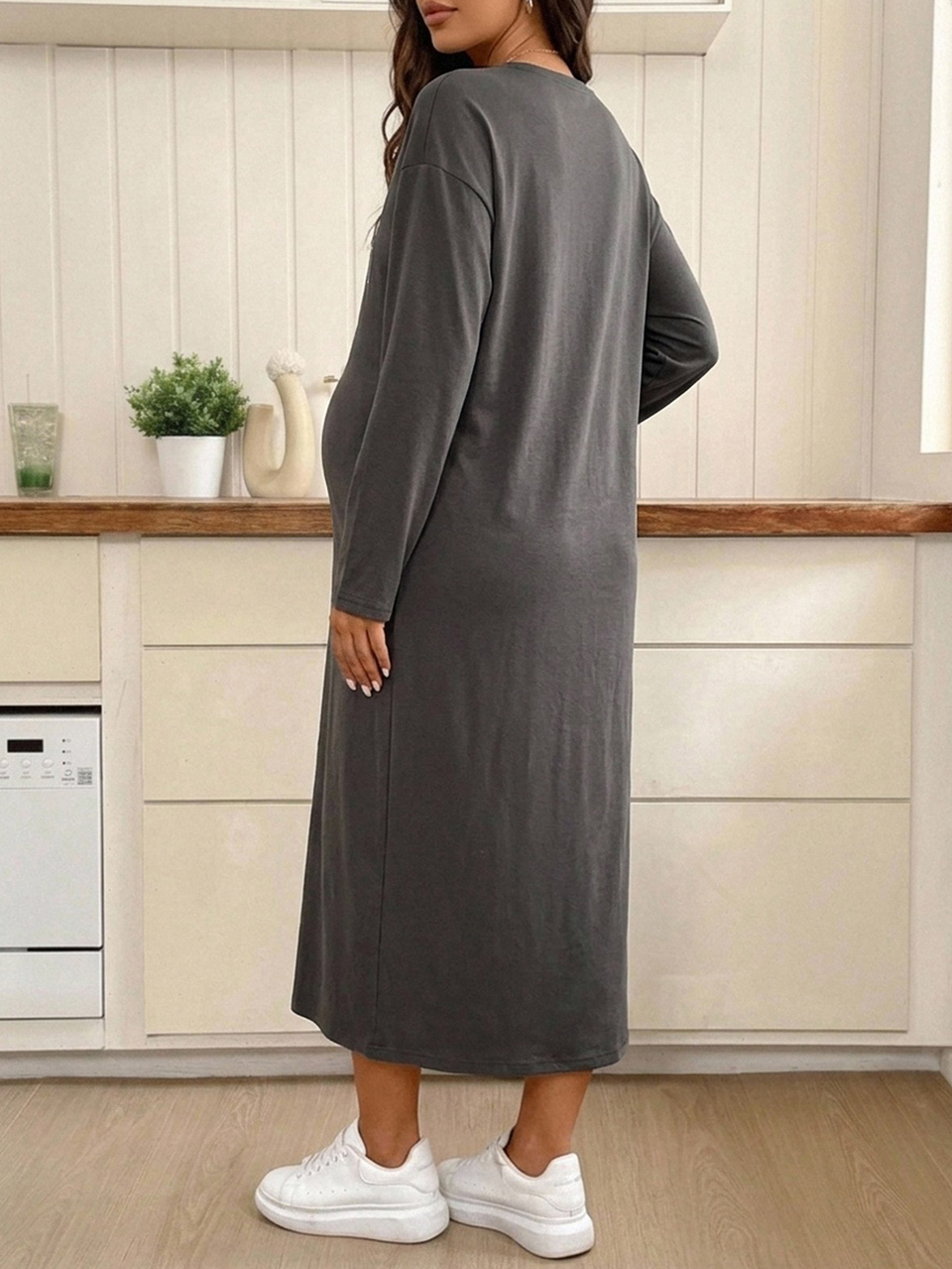 Letter Print Loose Long Sleeve Maxi Casual Daily Vacation Spring Autumn Maternity Dress